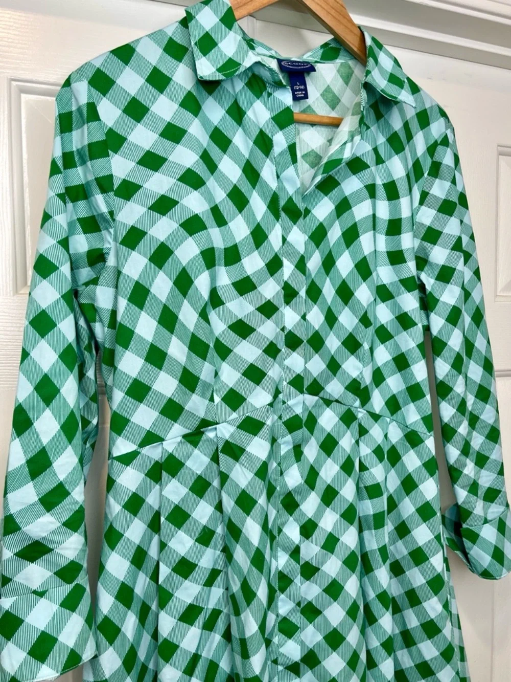 Scoop Green Wavy Gingham Shirt Dress Button Front Fit & Flare L | Preppy Summer - Picture 5 of 7